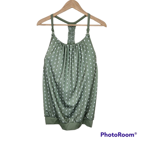 Cacique Other - Swim by Cacique Green White Polka Dot Racer Back Tankini Swim Suit Top Sz 18